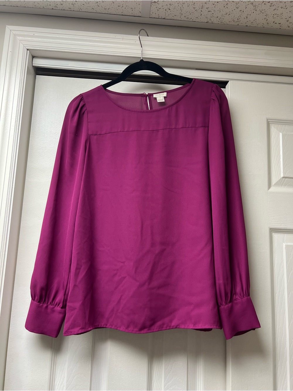 J. Crew Magenta Long-Sleeve Silk-Like Blouse